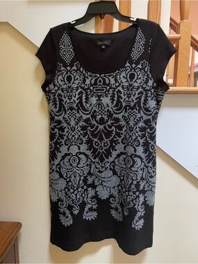 Karen Kane Black and Gray Damask Short Sleeve party dress